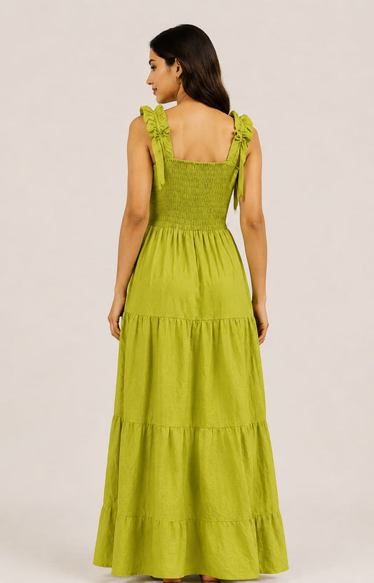 Olive Bloom Tiered Maxi Dress