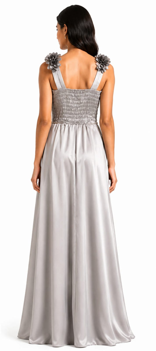 Celeste Floral Shoulder Satin Maxi Gown