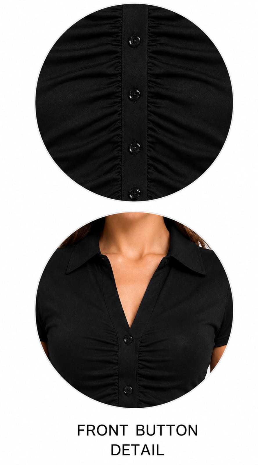 Black Ruched Button Front Shirt Collar Bodycon Mini Dress