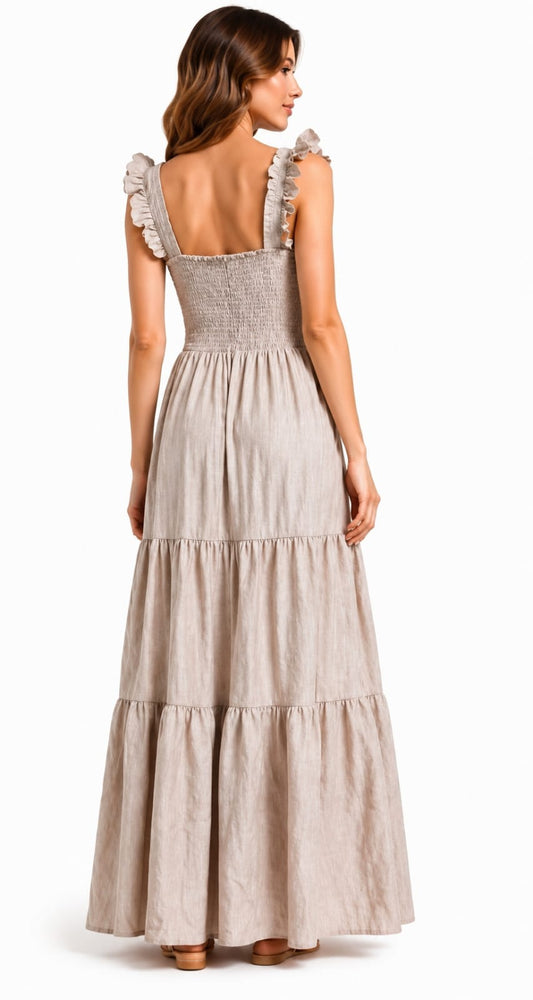 DRESZA Wine Ruffle Strap Tiered Maxi Dress for Women | Elegant Flowy Summer Dress