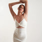 FOCUS ON ME Cut Out Ruched Mini Dress in Ivory