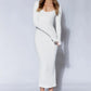 CALI Scoop Neck Long Sleeve Midi Dress in ivory