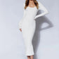 CALI Scoop Neck Long Sleeve Midi Dress in ivory