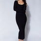CALI Scoop Neck Long Sleeve Midi Dress in ivory