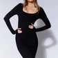 CALI Scoop Neck Long Sleeve Midi Dress in ivory