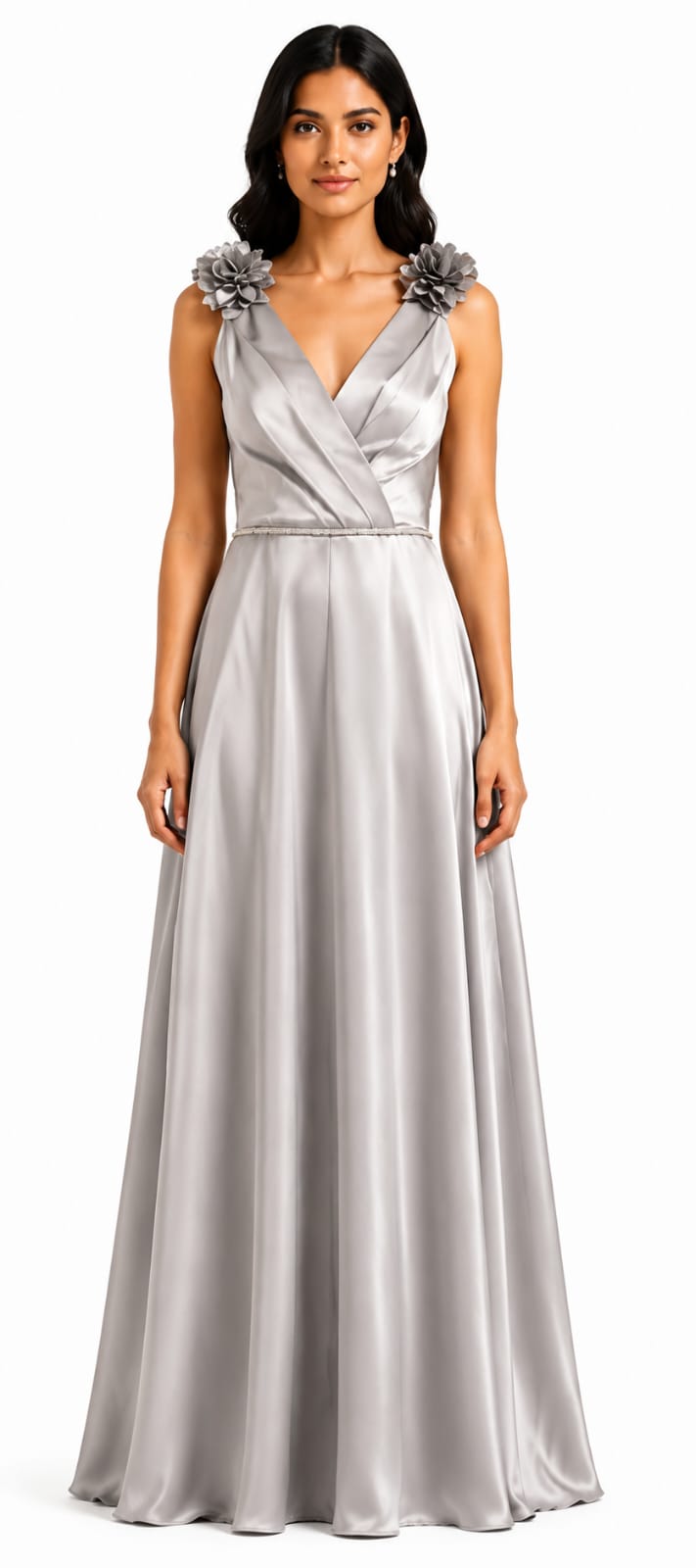 Celeste Floral Shoulder Satin Maxi Gown