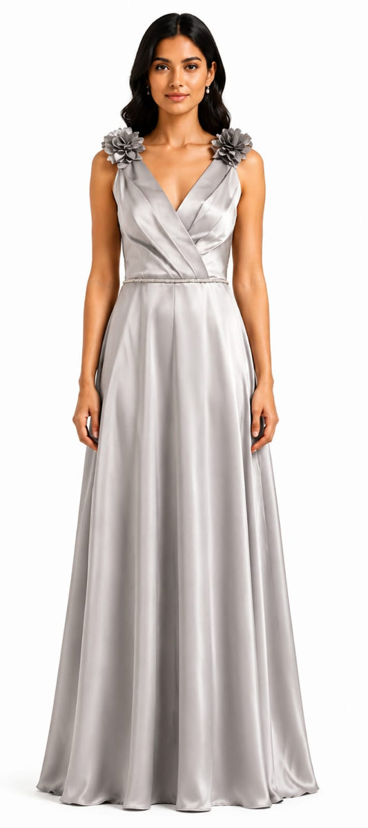 Celeste Floral Shoulder Satin Maxi Gown