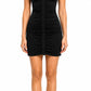 Black Ruched Button Front Shirt Collar Bodycon Mini Dress