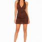Women's Chocolate Brown Halter Neck Ruched Bodycon Mini Dress