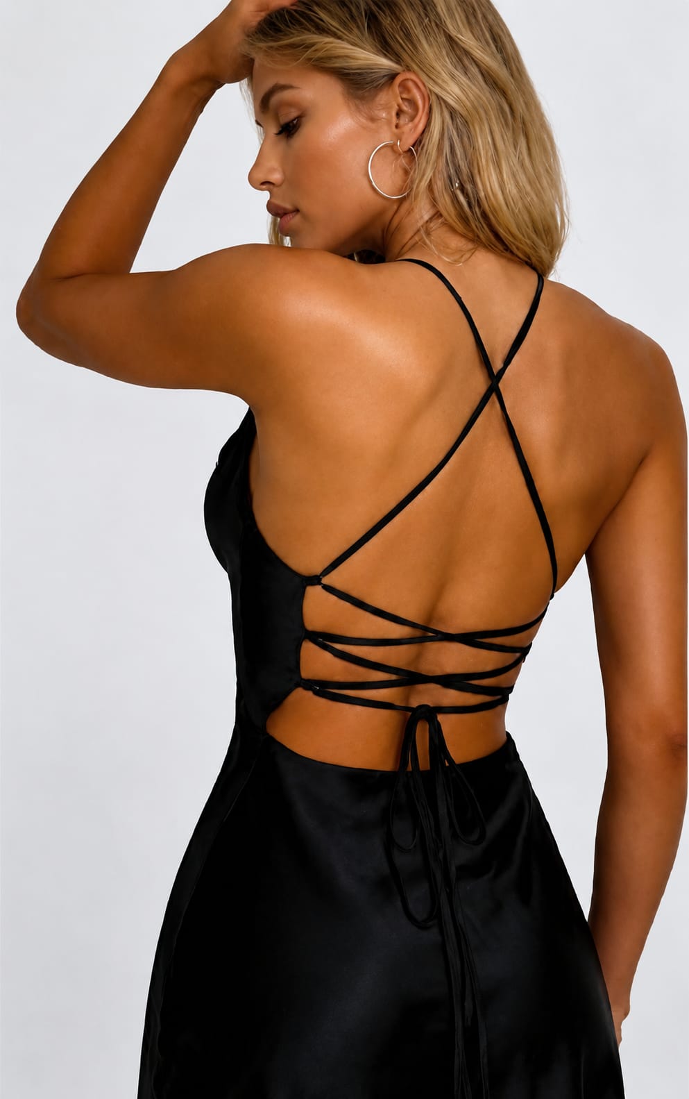 Black Satin Open Back Mini Dress for Parties & Date Nights