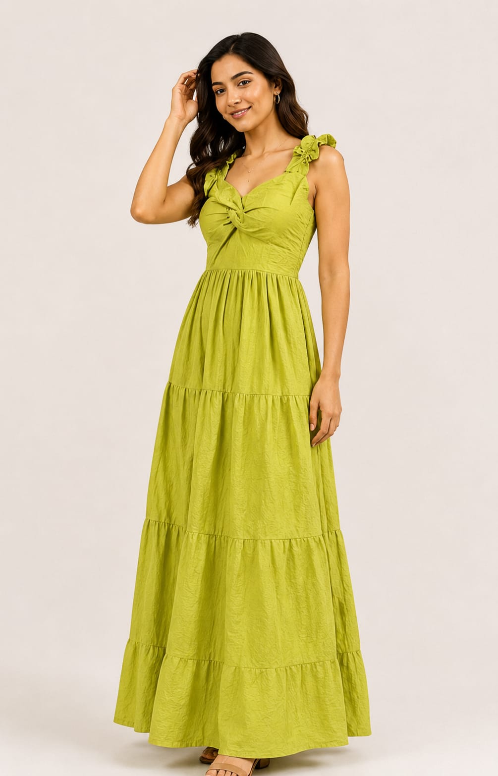 Olive Bloom Tiered Maxi Dress
