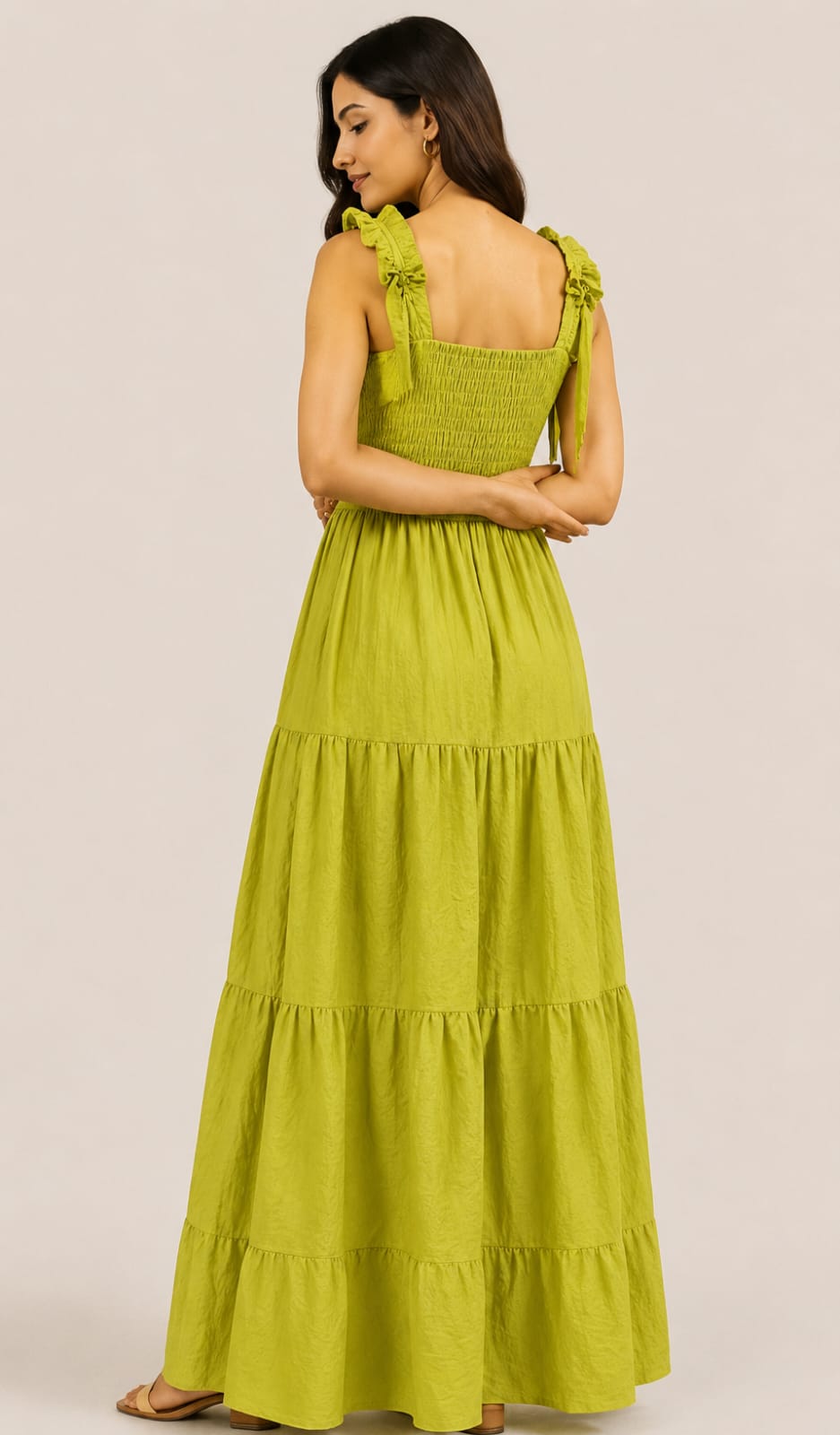 Olive Bloom Tiered Maxi Dress