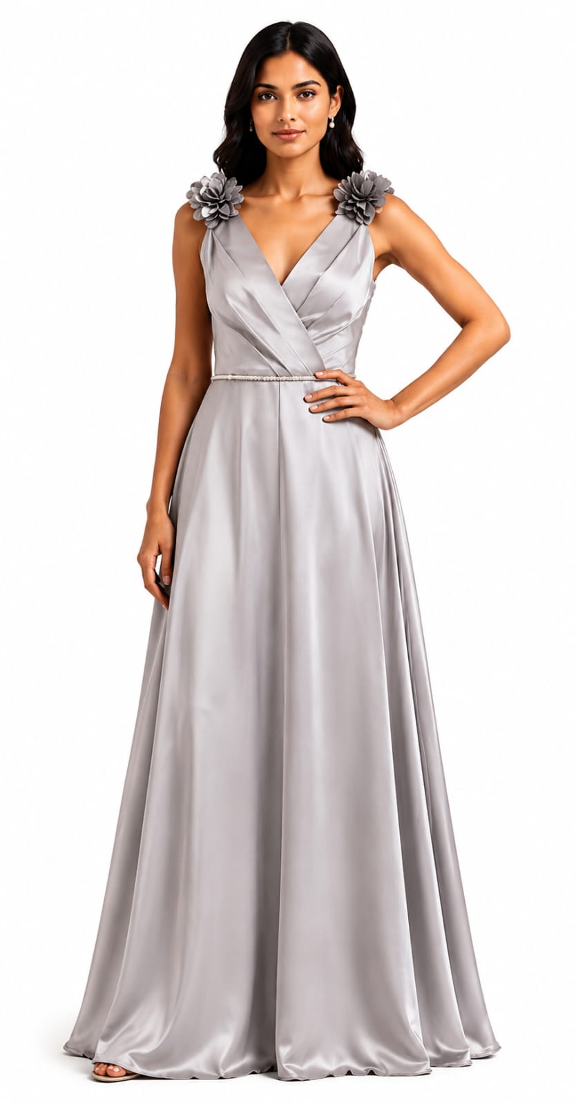 Celeste Floral Shoulder Satin Maxi Gown