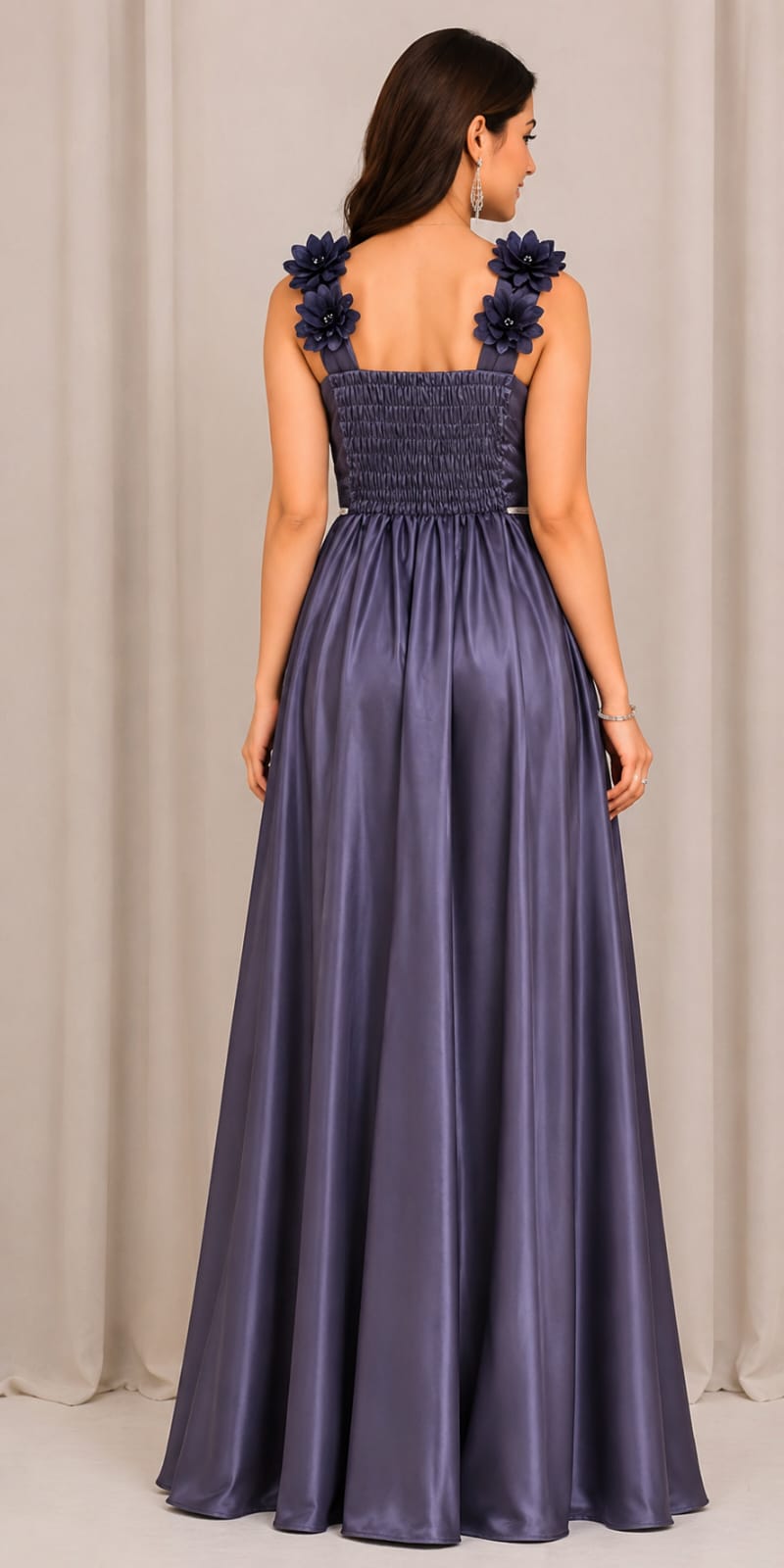 Celeste Floral Shoulder Satin Maxi Gown