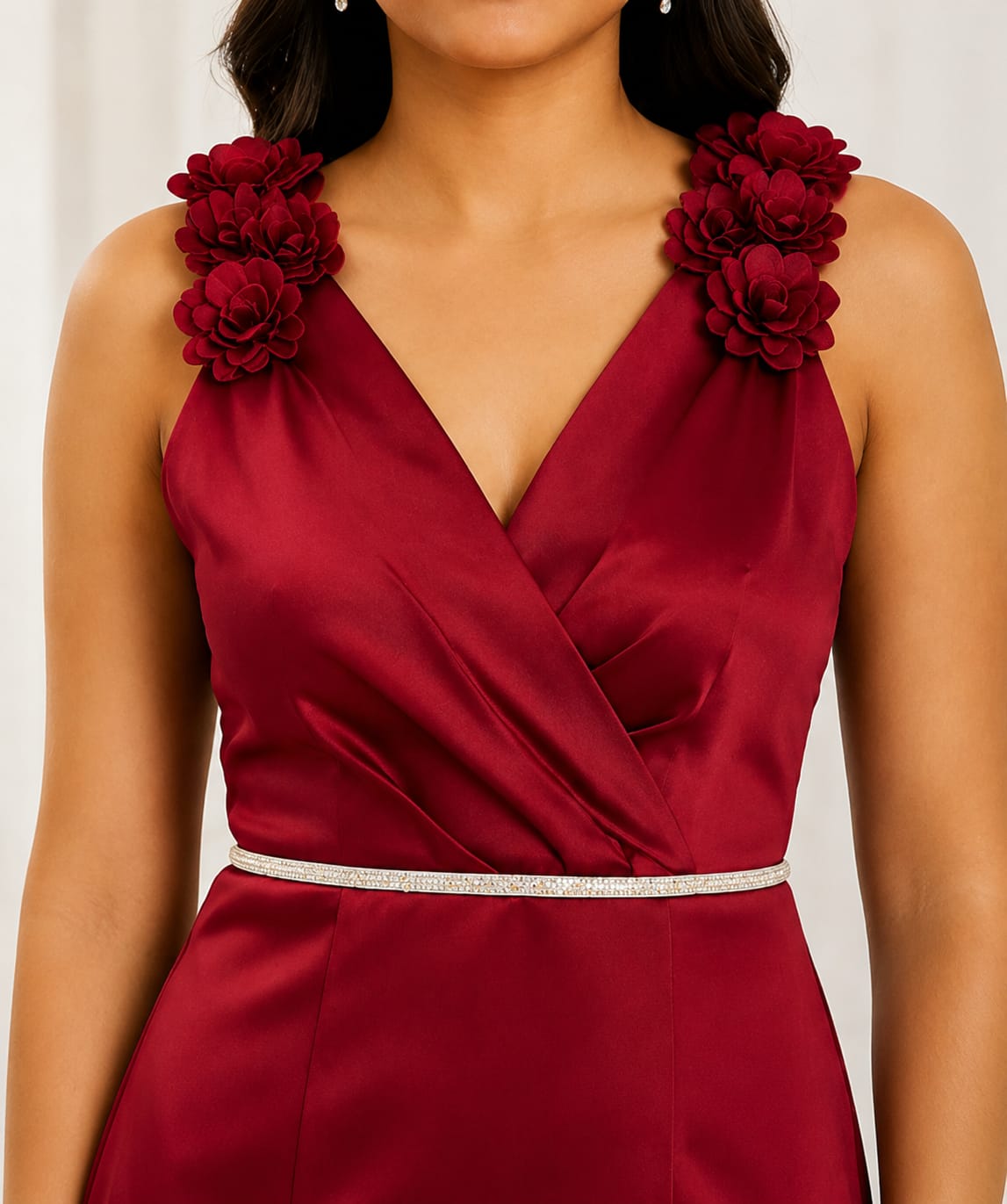 Ruby Blossom Satin Maxi Dress