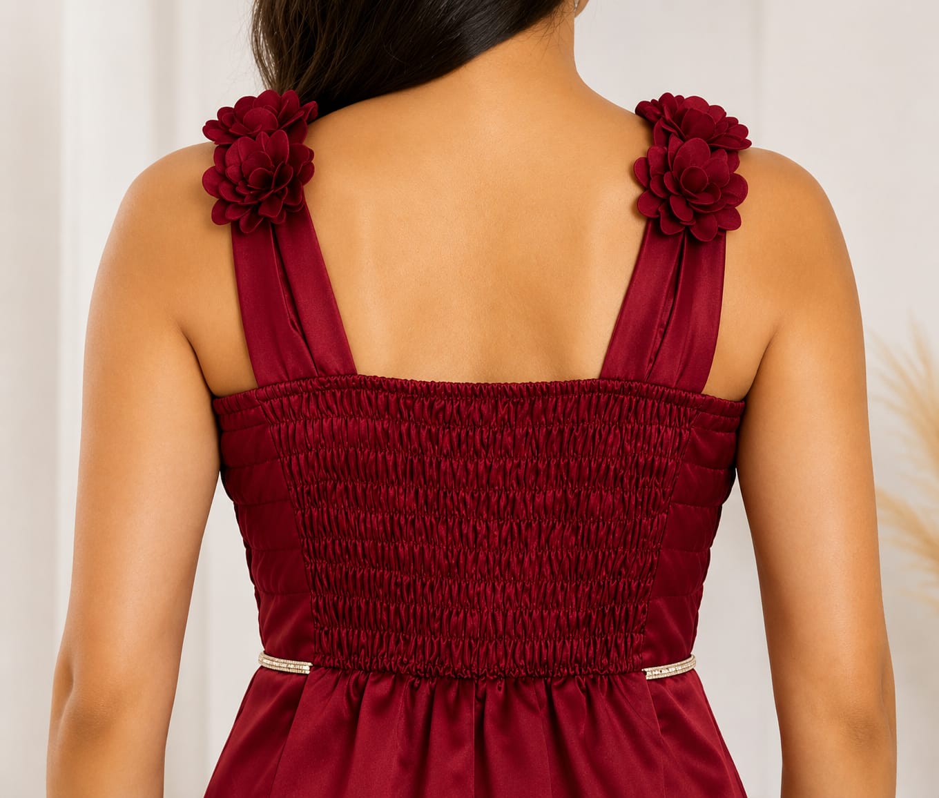 Ruby Blossom Satin Maxi Dress