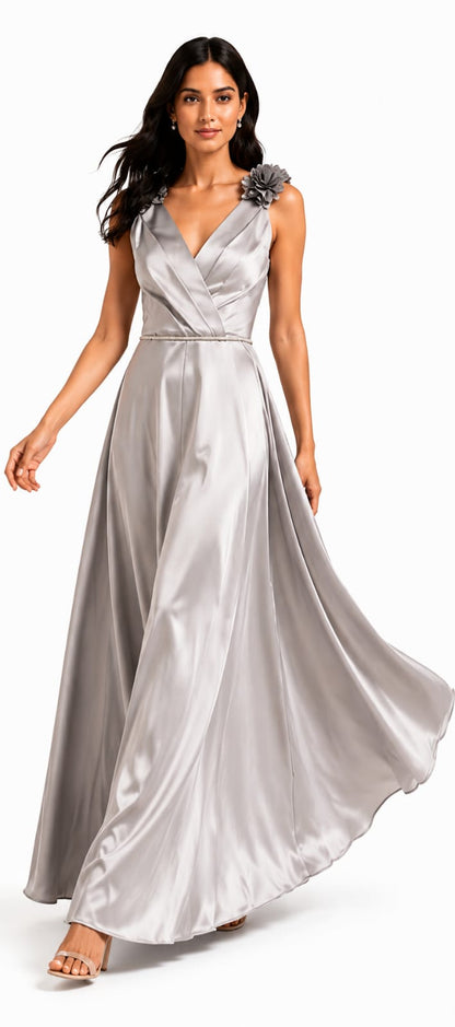 Celeste Floral Shoulder Satin Maxi Gown
