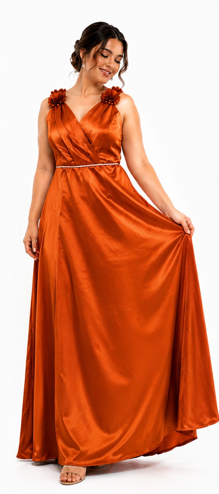 Celeste Floral Shoulder Satin Maxi Gown