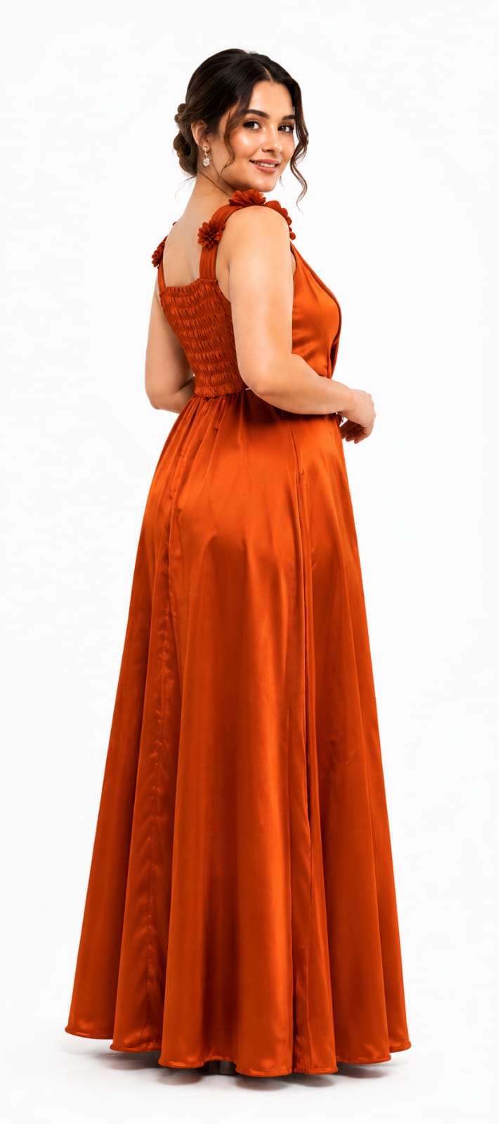 Celeste Floral Shoulder Satin Maxi Gown