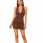 Women's Chocolate Brown Halter Neck Ruched Bodycon Mini Dress