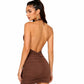 Women's Chocolate Brown Halter Neck Ruched Bodycon Mini Dress