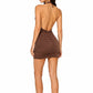 Women's Chocolate Brown Halter Neck Ruched Bodycon Mini Dress
