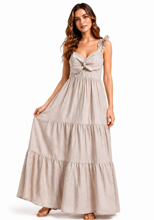 DRESZA Wine Ruffle Strap Tiered Maxi Dress for Women | Elegant Flowy Summer Dress