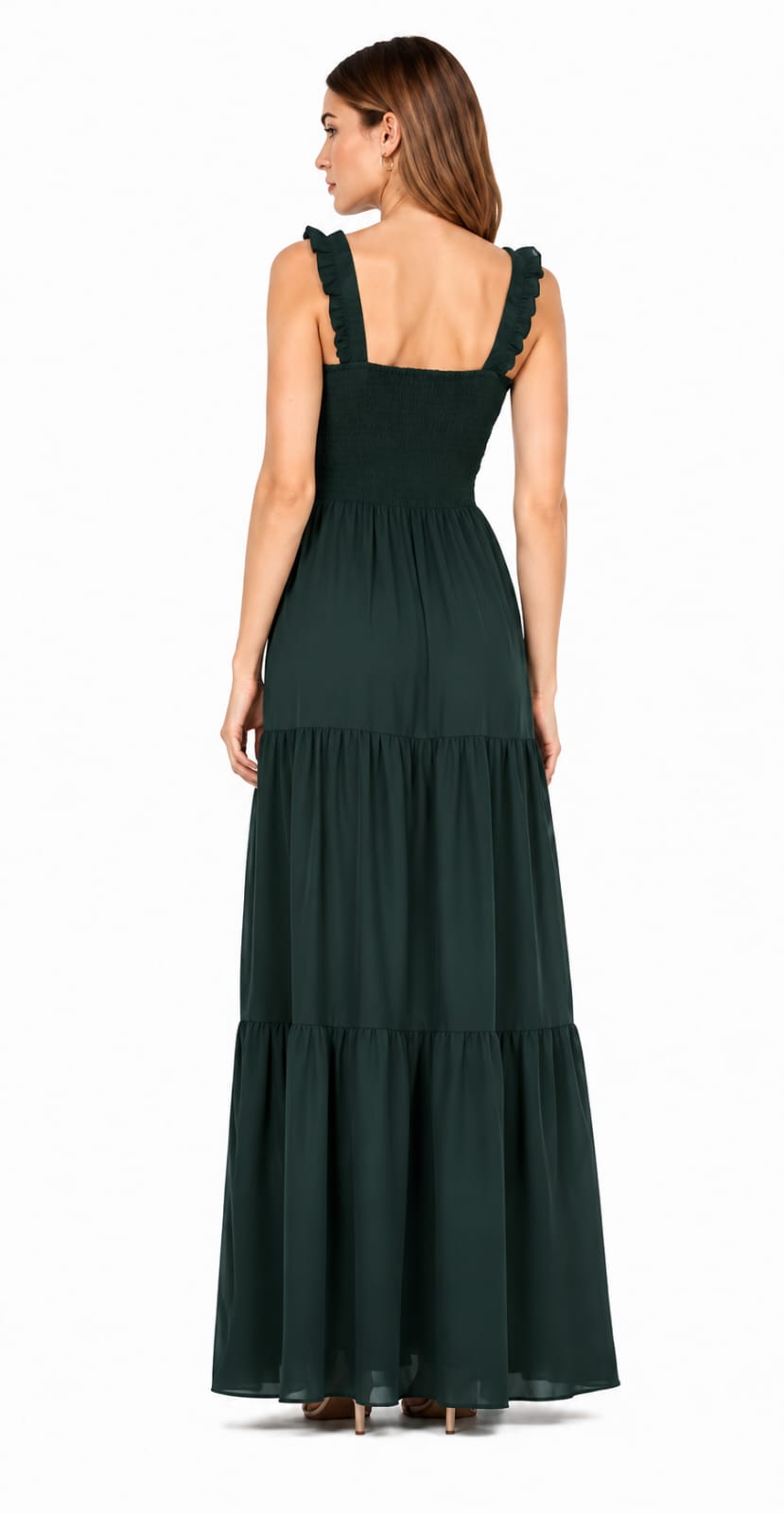DRESZA Wine Ruffle Strap Tiered Maxi Dress for Women | Elegant Flowy Summer Dress