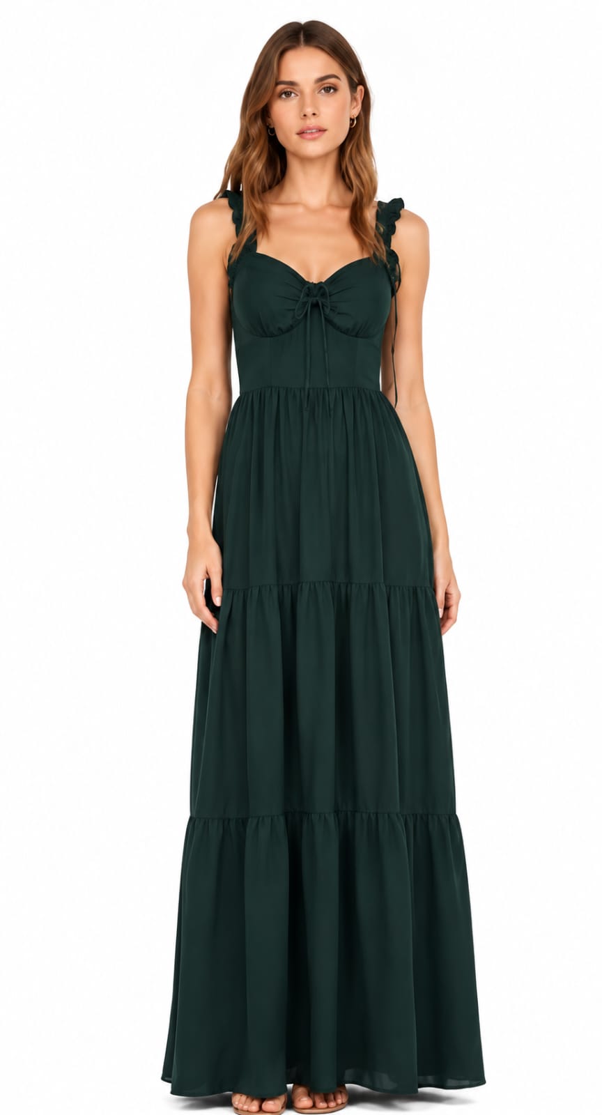 DRESZA Wine Ruffle Strap Tiered Maxi Dress for Women | Elegant Flowy Summer Dress