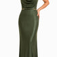 Dusty Mauve Satin Cowl Neck Maxi Dress