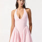 Arina strawberry gingham halter midi sundress