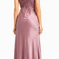 Dusty Mauve Satin Cowl Neck Maxi Dress