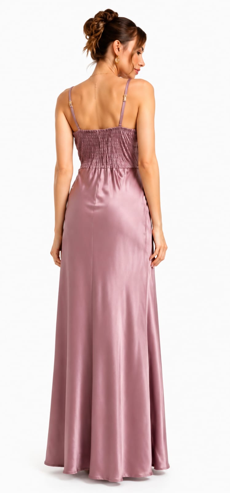 Dusty Mauve Satin Cowl Neck Maxi Dress