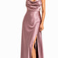 Dusty Mauve Satin Cowl Neck Maxi Dress