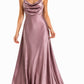 Dusty Mauve Satin Cowl Neck Maxi Dress