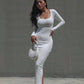 CALI Scoop Neck Long Sleeve Midi Dress in ivory
